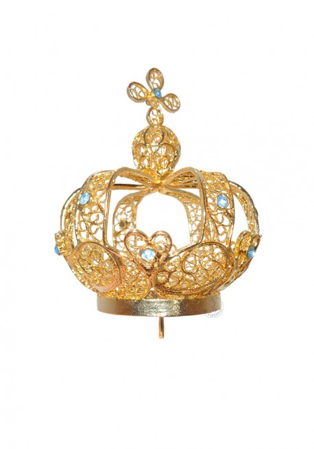 Coroa para Nossa Senhora de Fátima 60cm a 64cm, Filigrana. Pedras azuis.